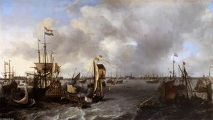 Ansicht of Amsterdam mit schiffen auf dem Ij