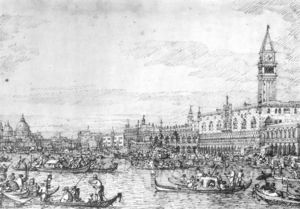 Venecia: La Canale di San Marco con el Bucintoro en el ancla
