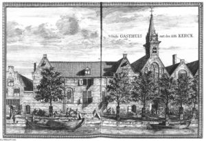 Vista della Oude Gasthuis (Ospedale vecchio) di Delft