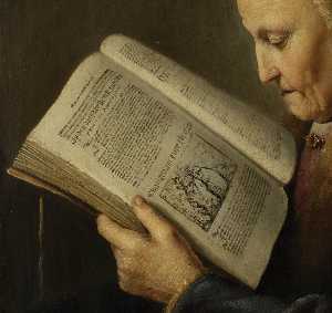 Old Woman Reading a Bible (detail)