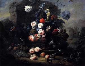 Still-Life with Flowers, Fruit and Birds in the Open