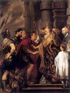 emperador teodosio Prohibido por san Ambrose entrar Milán Catedral