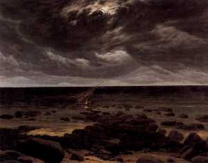 Seashore with Shipwreck by Moonlight