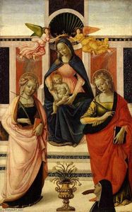 Virgen y el niño Enthroned entre Santa Úrsula y Santa Catalina