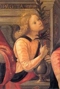 Madonna and Child Enthroned between Angels and Saints (detail)