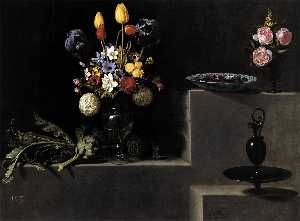 Still Life with Flowers, Artichokes, Cherries and Glassware