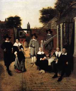 Portrait of a Family in a Courrtyard in Delft