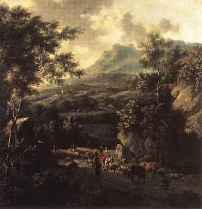 Mountain Scene with Herd of Cattle
