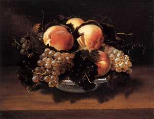 Maiolica Schüssel mit Pfirsiche , Trauben , und bienen