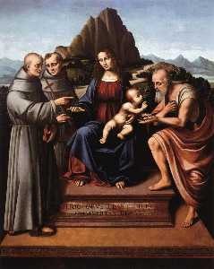 Virgen y el Niño en el trono enestado  los santos