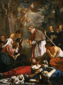 St Macarius of Ghent Giving Aid to the Plague Victims