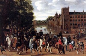 Los Príncipes de Naranja y sus Familias de equitación de salida desde el Buitenhof