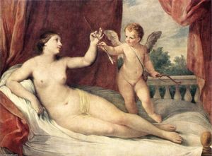 Reclinando Venus enestado Cupido