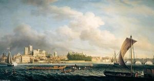 The Thames at Westminster Bridge with Barges