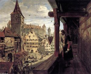 Albrecht Dürer sur le balcon de sa maison