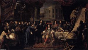 Colbert, der die Mitglieder der Königlichen Akademie der Wissenschaften zu Louis XIV im Jahre 1667