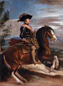 スペインのフェリペ世の肖像 オン  馬の背