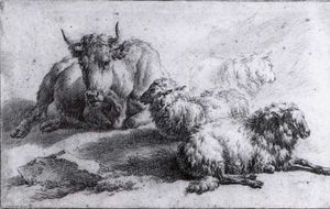 ein Kuh sowohl drei Schaf