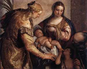 santa familia con san Bárbara y el st infantil John