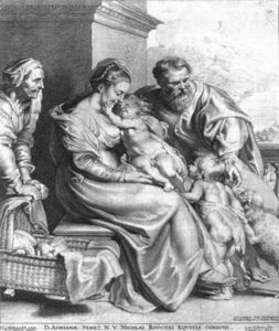 santa familia con san John y san Elizabeth