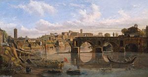 Roma Veduta del fiume Tevere con il Ponte Rotto e il colle Aventino