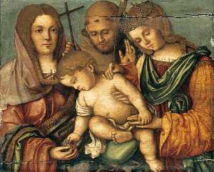 il cristo Bambino tra i santi Catherine , Francesco ed elizabeth di L'ungheria