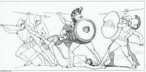 Le combat durant à l carrosserie de Patrocle