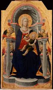 Богоматерь с младенцем на троне с  четыре  Ангелы