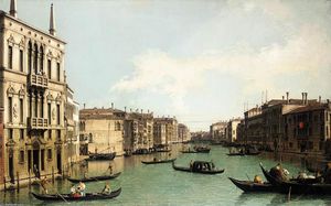 Venise: Le Grand Canal, Regarder Nord-Est de Palazzo Balbi au pont du Rialto