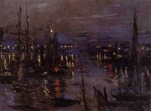 Der Hafen von Le Havre nacht  wirkung