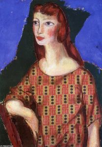 Portrait eines Mädchens an  Ein  geblümt  kleid