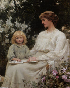  肖像 母亲  和  女儿  阅读 a  书