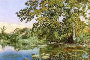 River Landscape with Boy Fishing