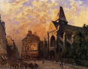 Scena di una strada di fronte la chiesa di Saint-Medard , A parigi