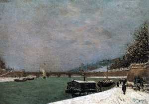 la senna , Pont d'Iena , Nevicando