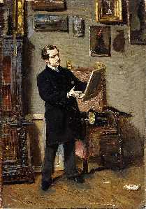 Self-portrait while looking at a painting