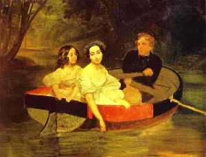 Self-portrait と一緒に 男爵夫人 イエ . N個 . Meller-Zakomelskaya と　 少女 には ボート . ( 未完成の )