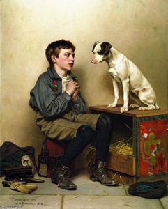 靴磨きの少年 と一緒に 犬