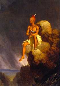 Ein Einsam Indianer , Gesetzt auf die kante von einem bold precipice