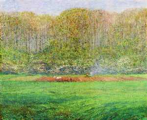Spring Landscape with a Farmer and White Horse