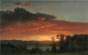 puesta del sol sobre el  Lago