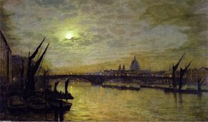 The Thames by Moonlight with Southwark Bridtt