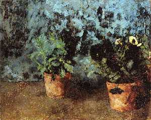 Two Flower Pots with Pansies