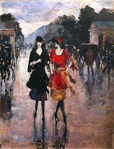 deux filles promenade  le long  la  rue