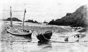 Two Small Boats Moored to Beach