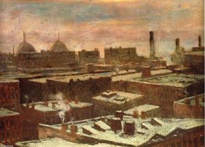 View of City Rooftops in Winter