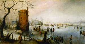Winter Landscape with Skaters near a Town