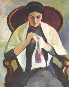 mujer bordado en una butaca : Retrato de la Artist's Esposa