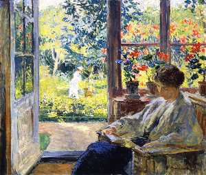 mujer leyendo apropósito  Un  ventana