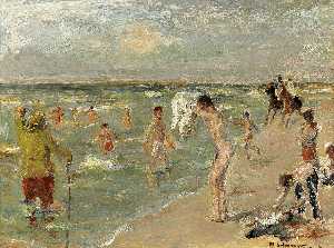Junge jungen badend in zandvoort
